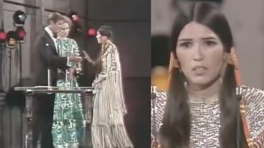 Sacheen Littlefeather during her speech at the Oscars in 1973. (Screengrab)