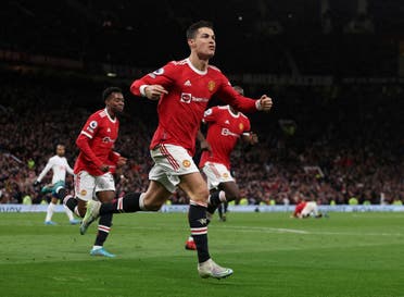 Premier League - Manchester United v Tottenham Hotspur - Old Trafford, Manchester, Britain - March 12, 2022 Manchester United's Cristiano Ronaldo celebrates scoring their third goal. (Reuters)