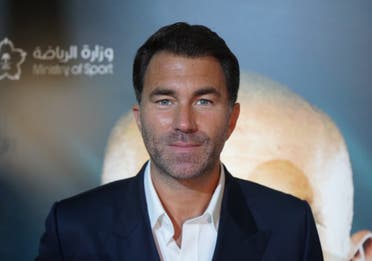 Eddie Hearn poses for a picture at a press conference in the Shangri-La Hotel ahead of the Rage on the Red Sea boxing event in Jeddah, Saudi Arabia on August 17, 2022.