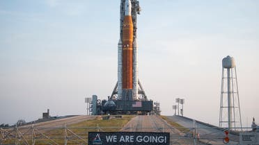 In this image released by NASA, the Artemis rocket with the Orion spacecraft aboard is set on the launch pad at NASA’s Kennedy Space Center in Florida, on August 17, 2022. (NASA/AFP)