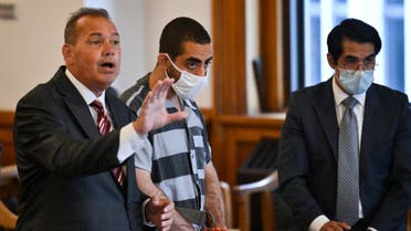 Hadi Matar, the man accused in the attempted murder of British author Salman Rushdie, appears in court for a procedural hearing at Chautauqua County Courthouse in Mayville, New York on August 18, 2022. (AFP)