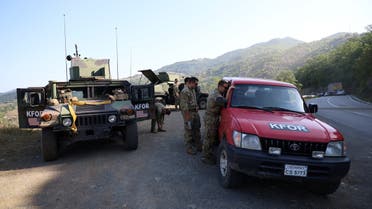 US troops part of KFOR patrol near Jarinje border crossing, in Kosovo, August 18, 2022. (Reuters)