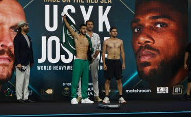 Ziyad al-Maayouf (left) and Jose Alatorre (right) pose at Jeddah's King Abdullah Sports City on August 19, 2022, ahead of their match on August 20.