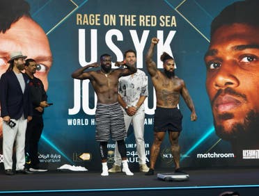 Andrew Tabiti (left) and James Wilson (right) pose at Jeddah's King Abdullah Sports City on August 19, 2022, ahead of their match on August 20.