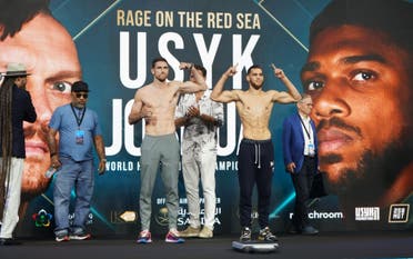 Callum Smith (left) and Mathieu Bauderlique (right) pose at Jeddah's King Abdullah Sports City on August 19, 2022, ahead of their match on August 20.