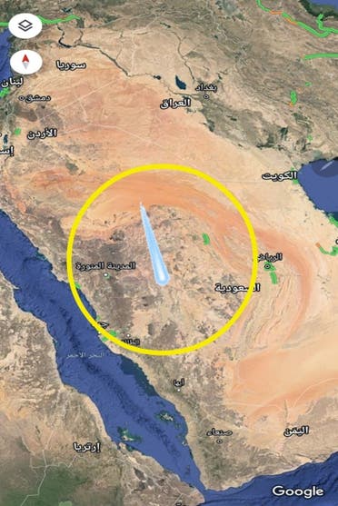 موقع دخول النيزك الغلاف الجوي فوق المملكة