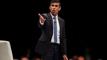Conservative leadership candidate Rishi Sunak takes part in a Q&A session during a hustings event, part of the Conservative party leadership campaign, in Birmingham, Britain August 23, 2022. (Reuters)