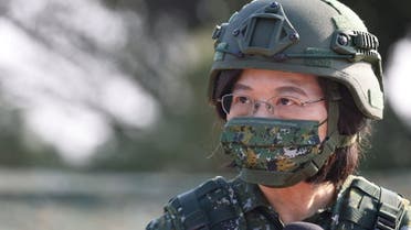 Taiwan President Tsai Ing-wen visits army reservist troop during a training in Nanshipu, Taiwan March 12, 2022. REUTERS/Ann Wang