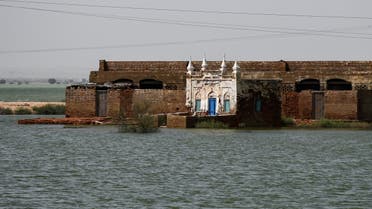 A general view of a mosque amid flood waters following rains and floods during the monsoon season in Jamshoro, Pakistan August 26, 2022. REUTERS/Yasir Rajput