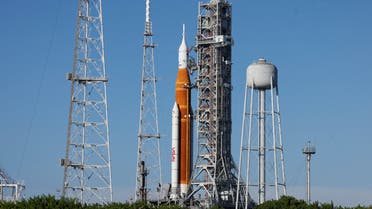 NASA’s next-generation moon rocket, the Space Launch System (SLS) rocket with its Orion crew capsule perched on top, as it stands on launch pad 39B in preparation for the unmanned Artemis 1 mission at Cape Canaveral, Florida, US August 27, 2022. (Reuters)