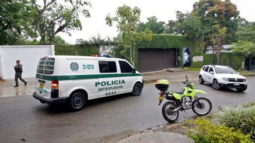 An anti-explosives police van is seen outside Colombian independent presidential candidate Rodolfo Hernandez´s home during the presidential runoff election in Piedecuesta, Santander department, Colombia, on June 19, 2022. (AFP)