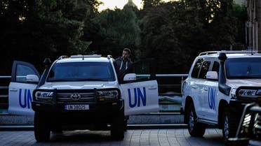 UN vehicles transporting an International Atomic Energy Agency (IAEA) inspection team leave Kyiv on August 31, 2022, for the Russian-held Zaporizhzhia nuclear power plant in southern Ukraine. (AFP)