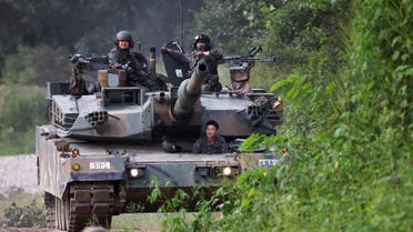 South Korean army K1A2 tank takes part in a joint live-fire drill, known as Ulchi Freedom Shield (UFS), at a training field near the demilitarized zone separating two Koreas, in Pocheon, South Korea, on August 31, 2022. (Reuters)