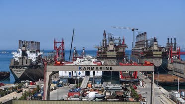A picture taken on June 16, 2020 shows a general view of Karpowership company's shipyard with powerships at altinova district, in Yalova. Four years ago, the freight ship was still carrying coal, gravel or sand. (AFP)