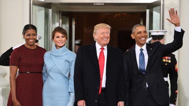 Then-US President Barack Obama(R) and First Lady Michelle Obama(L) welcome President-elect Donald Trump(2nd-R) and his wife Melania to the White House, Jan. 20, 2017. (AFP)