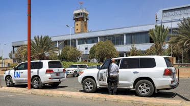United Nations vehicles are parked outside Sanaa International Airport on the outskirts of the Huthi-rebel-held capital Sanaa on June 8, 2022. (File photo: AFP)