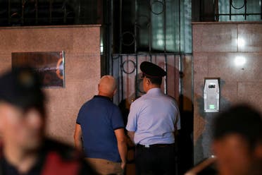 Police officers stand in front of the Embassy of the Islamic Republic of Iran as Albania cuts ties with Iran and orders diplomats to leave over cyberattack, in Tirana, Albania, on September 7, 2022. (Reuters)