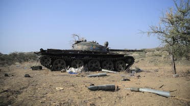 Ammunition is seen next to a tank destroyed in a fight between the Ethiopian National Defence Force (ENDF) and the Tigray People's Liberation Front (TPLF) forces in Kasagita town, Afar region, Ethiopia, February 25, 2022. Picture taken February 25, 2022.REUTERS/Tiksa Negeri