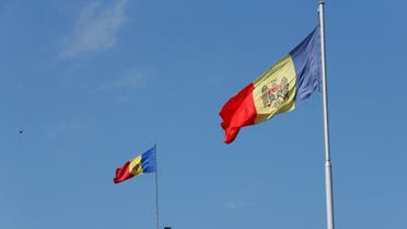 Moldova’s national flags are seen in central Chisinau, Moldova, on June 10, 2019. (Reuters)