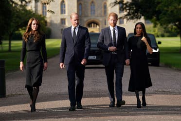 William and Harry with their wives (AFP)