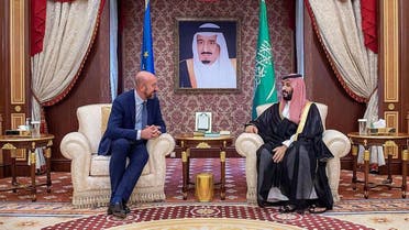 Saudi Crown Prince Mohammed bin Salman in a meeting with EU Council President Charles Michel. (SPA)