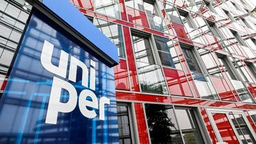 This file photo taken on July 22, 2022 shows the logo of energy supplier Uniper in the entrance hall at the company's headquarters in Dusseldorf, western Germany. Struggling German energy giant Uniper on August 22, 2022 requested extra support from the government as disruptions to the supply of Russian gas and rising prices put the group under further financial stress.  AFP