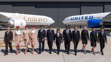 Emirates and United announced their agreement today at a ceremonial event at Dulles International Airport, hosted by United CEO Scott Kirby and Emirates President Sir Tim Clark, featuring United and Emirates Boeing 777-300ER aircraft and flight crews from each carrier. (Supplied)