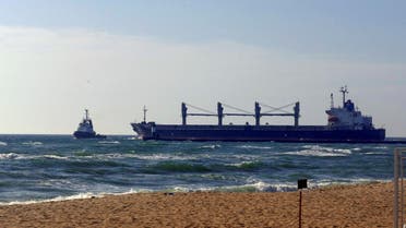 A Panama-flagged bulk carrier Ikaria Angel leaves the sea port in Chornomorsk with wheat for Ethiopia after restarting grain export, amid Russia’s attack on Ukraine September 17, 2022. (Reuters)
