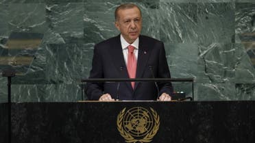 Turkish President Recep Tayyip Erdoğan speaks during the 77th session of the United Nations General Assembly (UNGA) at the U.N. headquarters on September 20, 2022 in New York City. (AFP)