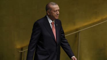 Turkish President Recep Tayyip Erdoğan arrives to speak during the 77th session of the United Nations General Assembly (UNGA) at the U.N. headquarters on September 20, 2022 in New York City. (AFP)