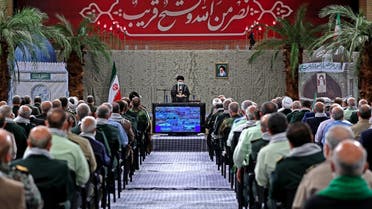 A handout picture provided by the office of Iran’s Supreme Leader Ali Khamenei on September 21, 2022, shows him speaking during with group meeting of veterans and commanders of the holy defense in the capital Tehran. (AFP)