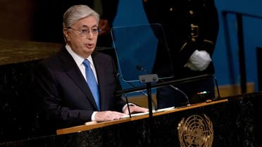 Kazakhstan’s President Kassym-Jomart Tokayev addresses the 77th session of the United Nations General Assembly at UN headquarters in New York City on September 20, 2022. (AFP)