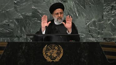 Iran's president Ebrahim Raisi addresses the 77th session of the United Nations General Assembly at the UN headquarters in New York on September 21, 2022. (AFP)