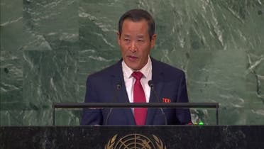 North Korea’s ambassador to the United Nations, kim song, speaking at the UN General Assembly, New York, US, September 26, 2022. (UNTV via Reuters)