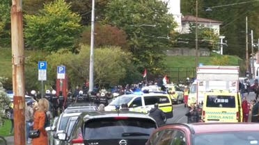 A screen grab from a video of protests in front of the Iranian Embassy in Norway. (Twitter)