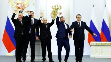 Vladimir Putin and Russian-installed leaders in Ukraine's Donetsk, Luhansk, Kherson and Zaporizhzhia regions, declare the annexation of these areas, Sept. 30, 2022. (Reuters)