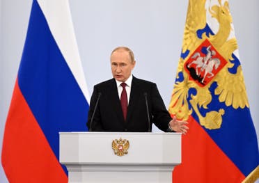 الرئيس الروسي فلاديمير بوتين خلال خطاب الضم (فرانس برس)