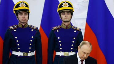 Russian President Vladimir Putin attends a ceremony to declare the annexation of the Russian-controlled territories of Ukraine’s Donetsk, Luhansk, Kherson and Zaporizhzhia regions, on September 30, 2022. (Reuters)