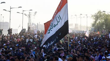 Iraqi protesters gather to mark the third anniversary of the anti-government protests in Baghdad, Iraq, on October 1, 2022. (Reuters)