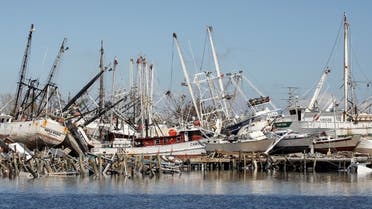 Stranded shrimp boats are seen in the Matanzas Pass after Hurricane Ian caused widespread destruction in Fort Myers Beach, Florida, U.S., October 1, 2022. (Reuters) 