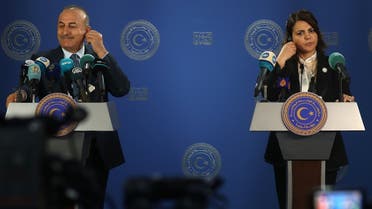 Libyan Foreign Minister Najla al-Mangoush (R) and Turkish Foreign Minister Mevlut Cavusoglu attend a press conference in the capital Tripoli on October 3, 2022. (AFP)