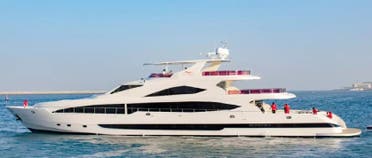 With an overnight hire costing $20,000, guests onboard Stardom, a tri-deck superyacht, can enjoy not only a Michelin-starred chef serving gourmet cuisine, but also a Skydeck, five luxury cabins, a private fine-dining area, an onboard bar and Sky Lounge and sunbathing deck. (Supplied)