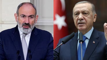 File photos of Armenian Prime Minister Nikol pashinyan (R) and Turkish President Recep Tayyip Erdogan (L). (Reuters)