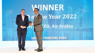 Adel Ali, Group Chief Executive Officer, Air Arabia, receiving the  ‘Middle East & Africa CEO of the Year’ at the recent Airline Economics Middle East and Africa 100 Awards in Dubai. (Supplied)