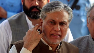 Pakistan's Finance Minister Ishaq Dar is seen after a party meeting in Islamabad, Pakistan September 26, 2017. (Reuters)