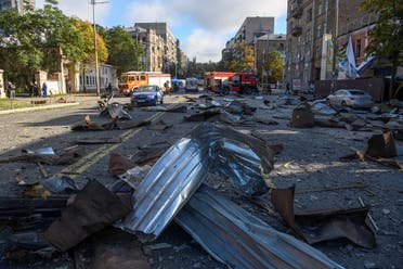 Debris is seen on a street after a Russian missile strike, amid Russia's attack on Ukraine, in Kyiv, Ukraine October 10, 2022. REUTERS/Vladyslav Musiienko
