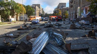 Debris is seen on a street after a Russian missile strike, amid Russia's attack on Ukraine, in Kyiv, Ukraine, October 10, 2022. (Reuters)