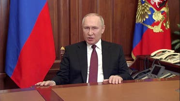 Russian President Vladimir Putin speaks about authorising a special military operation in Ukraine's Donbass region during a special televised address on Russian state TV, in Moscow, Russia, February 24, 2022, in this still image taken from video. (File Photo: Reuters)