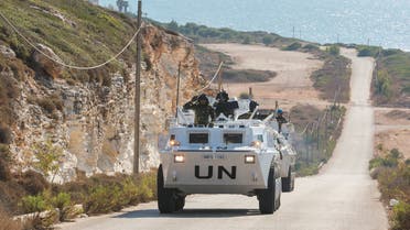 A UN peacekeeper (UNIFIL) vehicle drives in Naqoura, near the Lebanese-Israeli border, southern Lebanon October 11, 2022. REUTERS/Aziz Taher