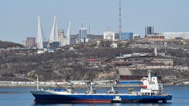 A vessel sails with backdrop of the Russian far-eastern city of Vladivostok, Russia, April 19, 2019. REUTERS/Yuri Maltsev
